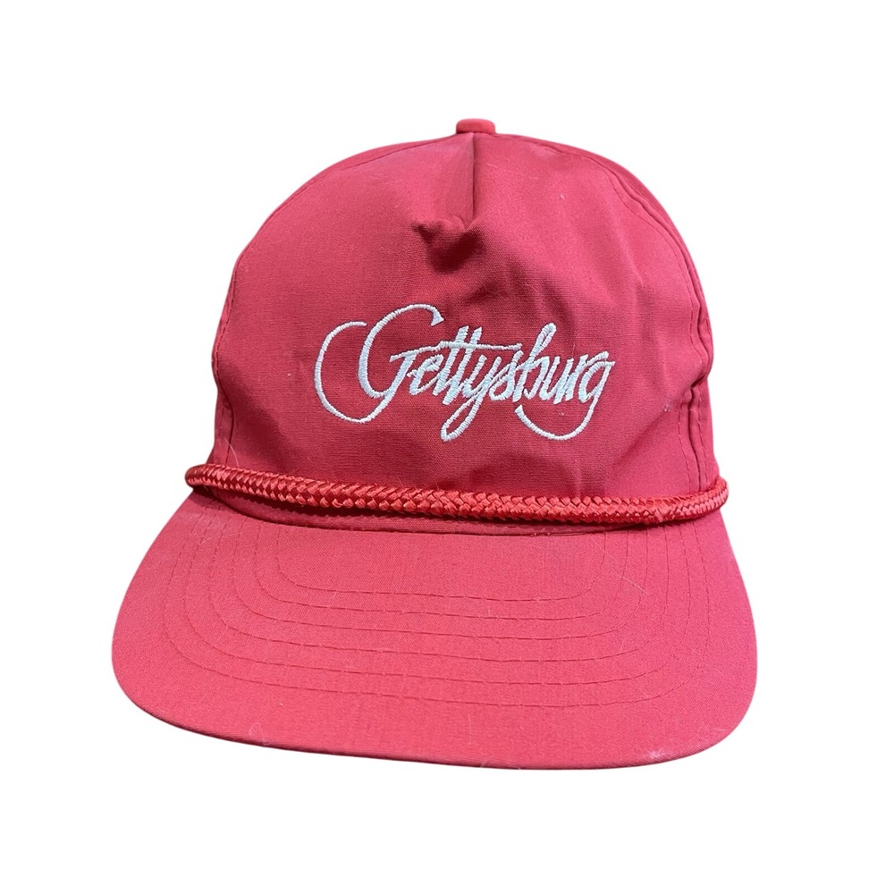 Vintage Gettysburg Red Hat Snapback‎ Trucker Cap Rope Embroidered Script Font